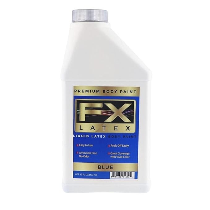 Liquid Latex - Face and Body Paint, Ammonia Free, Easy On and Off, Cosplay Makeup, Create Professional Monster, Zombie Arts 16 Oz (Blue)