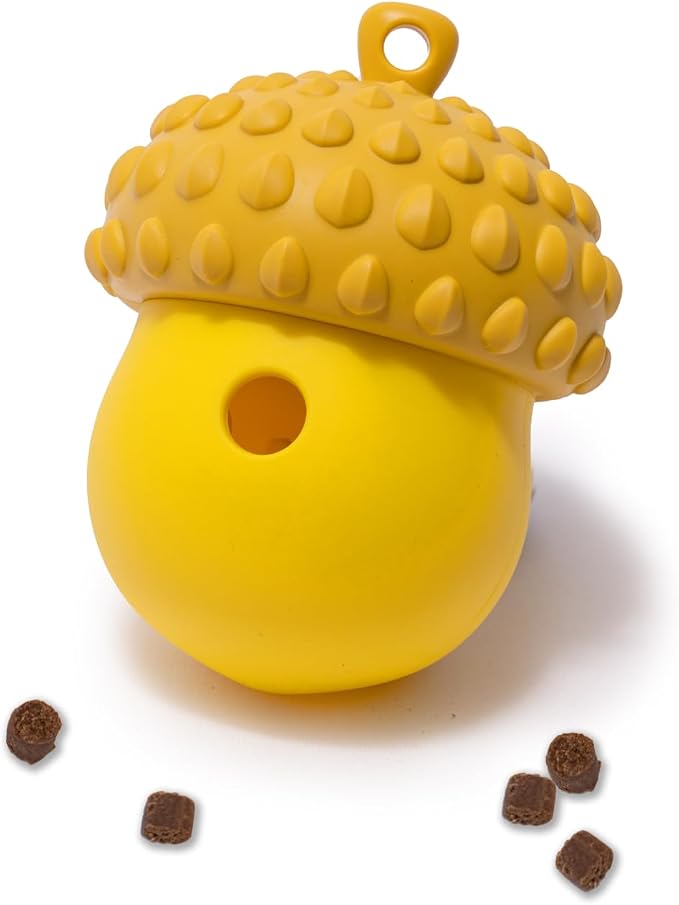 POPUPJOYS Interactive Treat Dispensing Dog Toys for Mental Stimulation & Healthy Eating | Enrichment Treat Toy with Detachable Lid for All Dog Sizes | Food-Grade Silicone, Dishwasher Safe (Yellow)