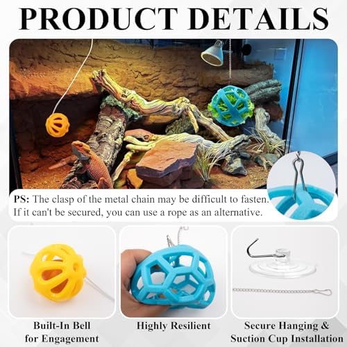 Bearded Dragon Enrichment Toys Feed Toys Bells Interactive Feeder and Exercise Ball for Lizards, Geckos & Small Reptiles Habitat Terrarium Tank