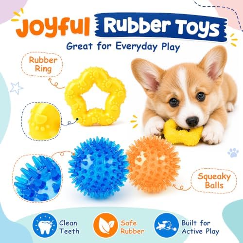 KIPRITII 9 Pack Puppy Toys for Teething, Small Dog Toys Set Keep Dogs Busy | No-Stuffing Dinosaur-Shaped Toy, Squeaky & Chew Play, Tug & Fetch, Boredom Relief, Indoor Play, Outdoor Interaction