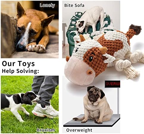 Sedioso Dog Toys, Dog Plush Toy for Large Breed, Cute Squeaky Dog Toys with Crinkle Paper, Dog Chew Toys for Puppy, Small, Middle, Big Dogs (Cow)