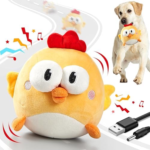 GUKCO Interactive Dog Toys, Moving Ball Toy with Jumping & Music(Chick) | Rechargeable Plush Toy for Small, Medium & Large Dogs to Keep Them Busy