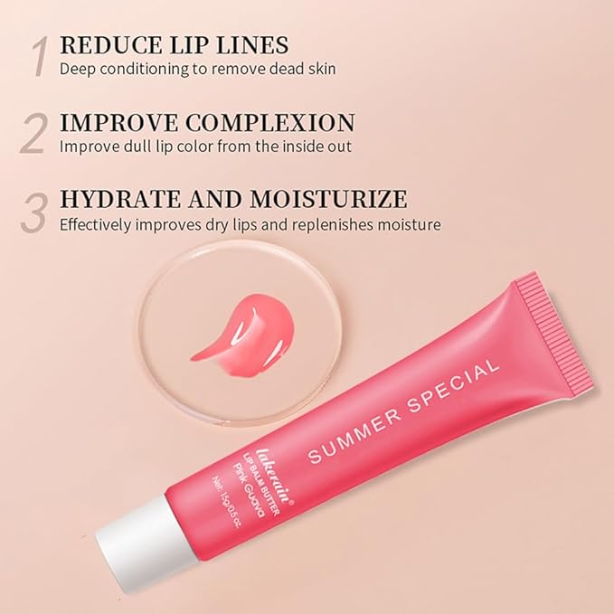 Summer Butter Lip Balm Lip Gloss, Ultra-Hydrating Natural Vegan Lip Balm, Sheer-Tinted Shine & Hydration, Soothes & Softens Dry Lips Skincare, Bálsamo labial hidratante #5 Pink Guava