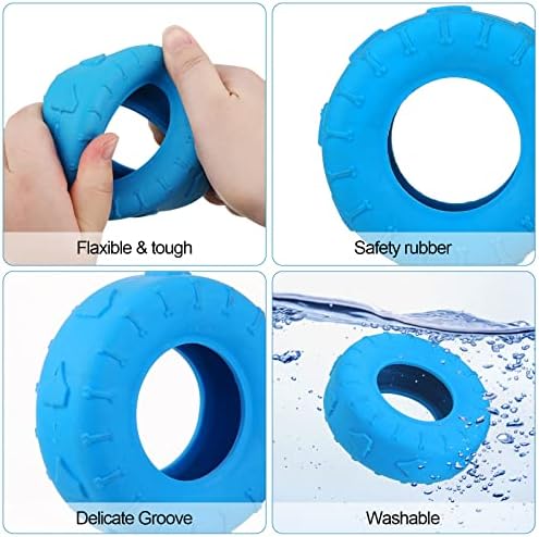 Leitee 3 Pieces Tire Chew Toy Treat Dispenser Indestructible Rubber Toy for Small to Medium Dogs Puppy Aggressive Chewers - Blue, Red, Yellow