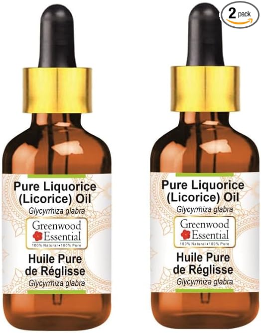 Greenwood Essential Liquorice (Licorice) Oil (Glycyrrhiza glabra) with Glass Dropper | Infused | Pure | Non-Sticky | Lightweight | For Skin Blends | Botanical Extract | Unisex | 50ml X 2 (3.38 oz)