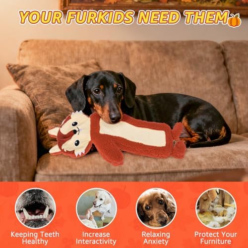 SCENEREAL Halloween Thanksgiving Stuffless Dog Squeaky Toys - 3 Pack Interactive Puppy Crinkle Plush Chew Toys for Small Medium Large Dogs Boys Girls