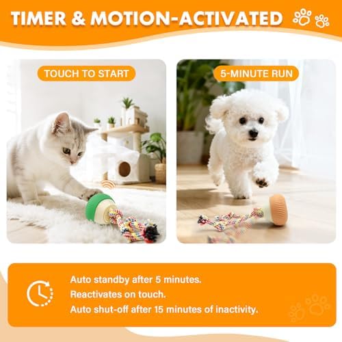 Interactive Cat Toy, 360° Rotating Automatic moving cat toys, Voice Recordable Auto Rolling Pet Toy with LED Sound & Music, Rechargeable Interactive Cat Toys for Indoor Cats & Small Dogs (ORANGE)