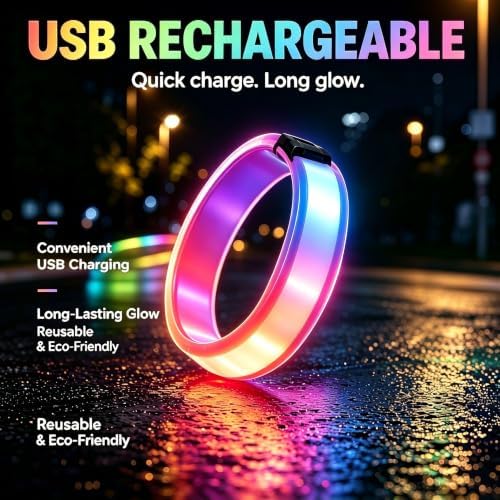 USB Rechargeable LED Pet Leg Bands 8.3×1 Inch, Adjustable 4cm | 3 Light Modes | Halloween Night Dog Walking Safety Glow Straps for Dogs, Cats & Adults 18+ (2-Pack)，Orange