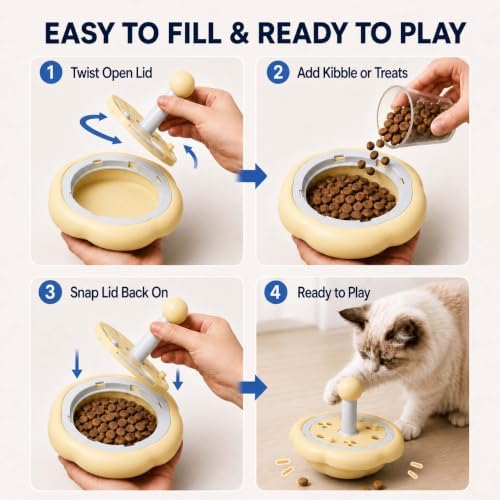 Cat Puzzle Feeder Toy, Adjustable Treat Dispenser, Yellow