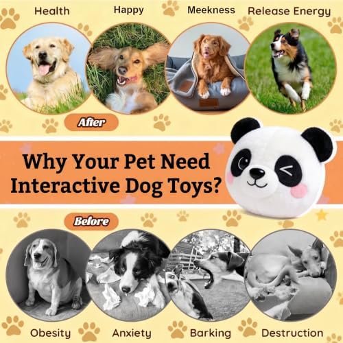 Interactive Dog Toy, 3 Modes Bouncing Talking Squeaky Dog Toy(Panda)