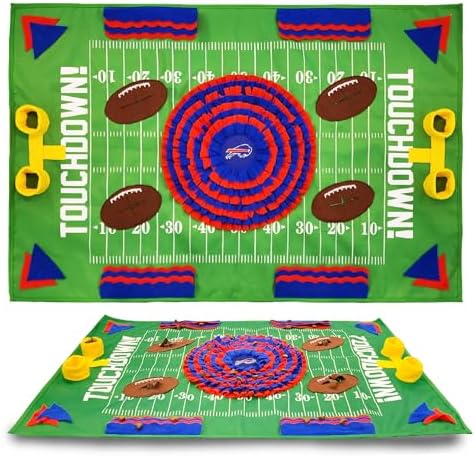 NFL Buffalo Bills Dog Snuffle Mat – Interactive Pet Slow Feeder, Football Field Design Food Puzzle Toy for Dogs & Cats, Foraging Activity Mat for Smarter Feeding