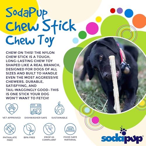 SodaPup Chew Stick – Durable Dog Chew Toy Made in USA from Non-Toxic, Pet Safe, Food Safe, Nylon Material for Mental Stimulation, Clean Teeth, Fresh Breath, Problem Chewing, Calming Nerves, & More