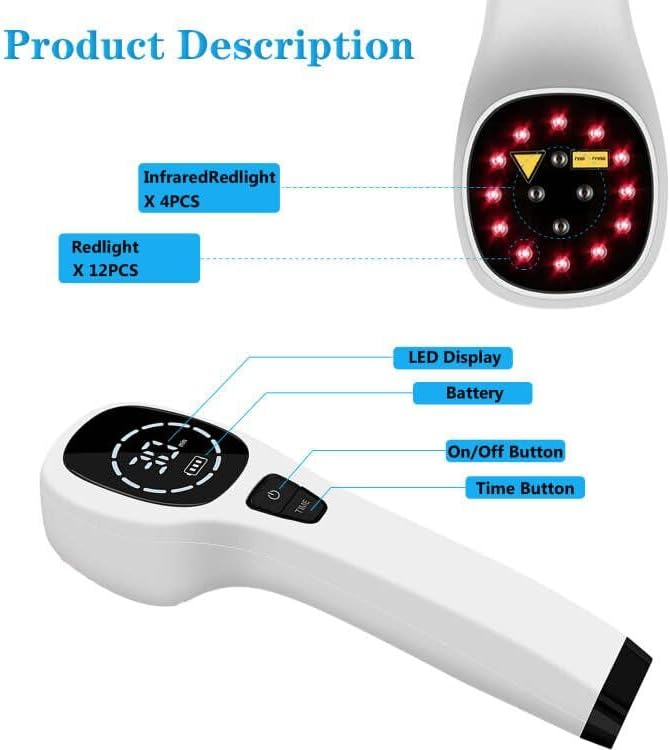 ColdL Red Light Device for Body, Near Infrared Light Wand for Joint Muscle Reliefwith LED Display (12 x 650nm+4 x 808nm)