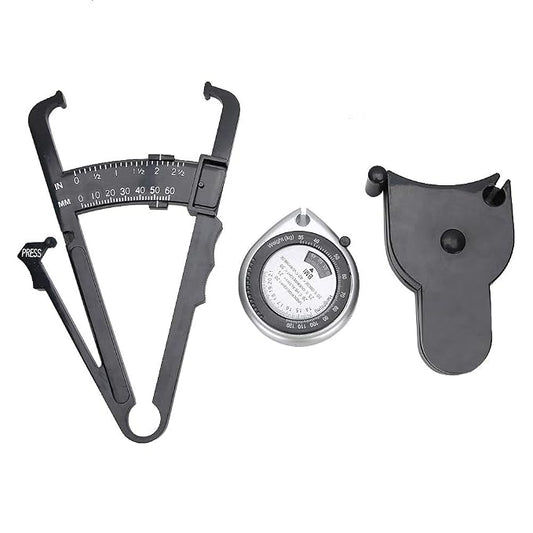 3 Piece Metric Body Fat Tester with Retractable Caliper & Waist Measurement Tape for Fitness & Activity Monitoring, Body Composition Analysis