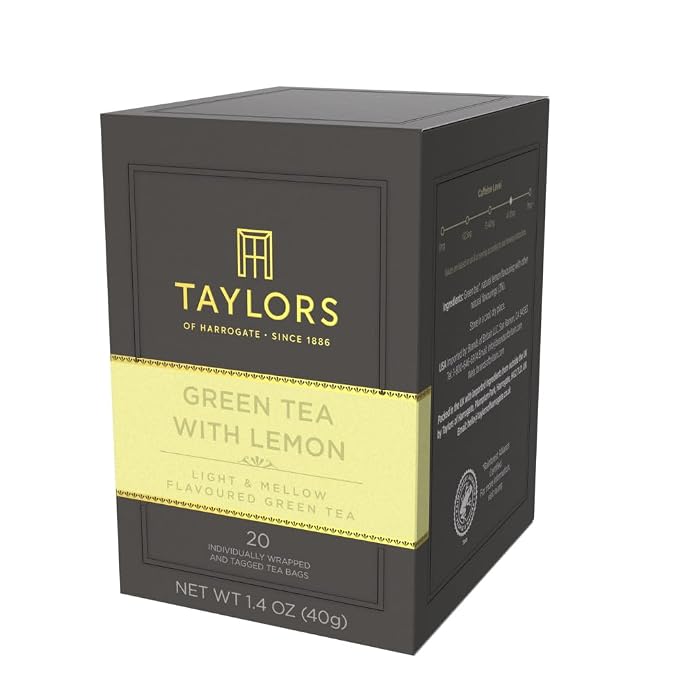 Taylors of Harrogate Green Tea with Lemon, Individually Wrapped Bags, 20 Count (Pack of 6), Citrussy, Mellow and Light, Caffeinated, Enjoy Hot or Iced, 120 Teabags Total
