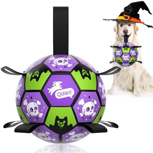 QDAN Halloween Dog Toys Balls with Straps, 8 Inch Large Dog Herding Balls