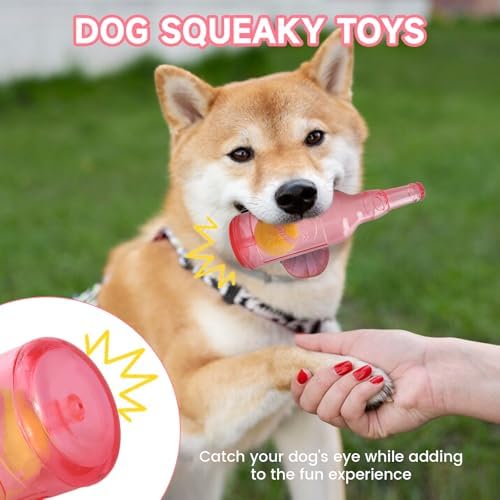 Water Bottle Dog Toy,Dog Toys for Aggressive Chewers,Water Bottle with Tennis Ball,Suitable for Small and Medium Pets to Exercise Outdoors(Red)