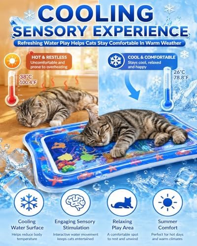 2026 Upgraded Thickened Cat Water Sensory Mat Interactive Toy Cooling Pad Indoor Exercise Hunting Anti-Scratch Leak Proof Foldable Portable Summer Floating Fish Pet Ball Play(2PCSB)
