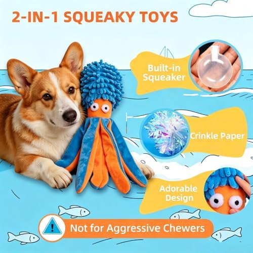 2-Pack Dog Squeak Toys,Plush Puppy Octopus Dog Toys for Small Medium Breed