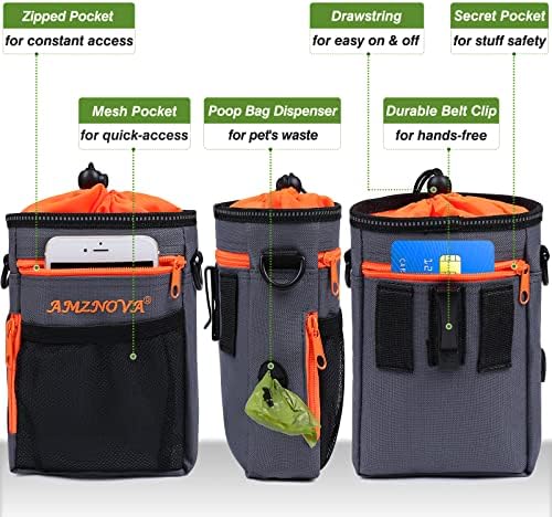 AMZNOVA Dog Treat Pouch Treatnow Dog Treat Bag, 6 Cups, Grey