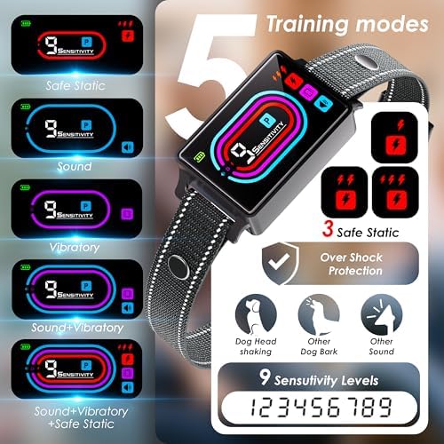 Dog Bark Collar, Smart Bark Collar for Dogs 5-130 lbs, 9 Sensitivity Levels, 5 Training Modes, Waterproof, Long-Lasting Battery
