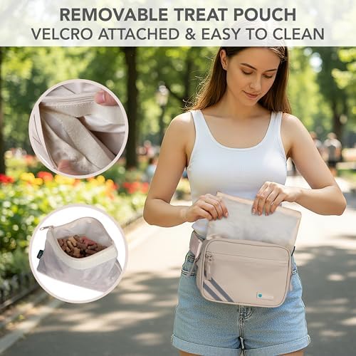 PetAmi Dog Walking Bag, 3-in-1 Crossbody Fanny Pack Treat Pouch, Beige