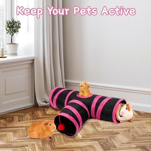 Rypet Guinea Pig Tunnel Hideout 3-Way Collapsible Pet Tubes, Red Black