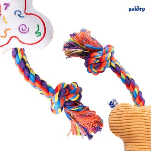 Love Bone Interactive Dog Toy - Interactive Tug Rope Pet Toy - Funny Cute Unique Rainbow Design Party Pride Love Gift - Small Medium Puppy - Durable Chew Resistant Plush with Squeaker for Teething