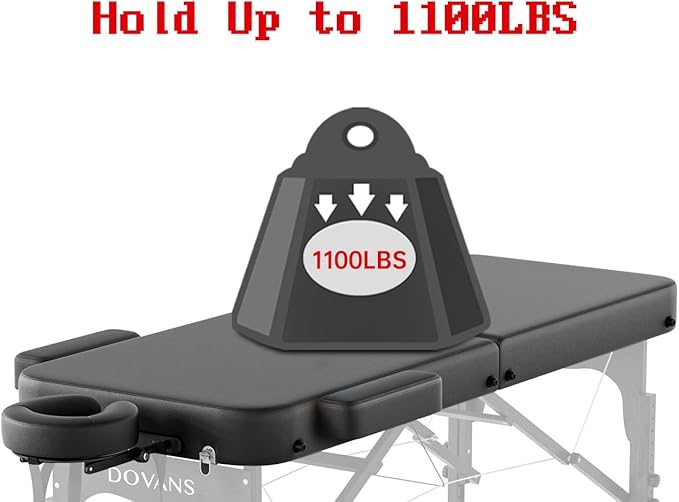 Professional Massage Table Portable 2 Fold Premium Elastic Foam Wooden Leg Hold Up to 1100LBS 10 Heights Adjustable with Carrying Bag All Black