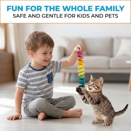 Glaciart One Felt Mini Spring Cat Toy – 10 Pcs Soft Fuzzy Enrichment 100% Natural Wool - Interactive Stretchable Play Cat Toy Set - Safe for Pets, Non-AZO Colored Dyes - 11” Long