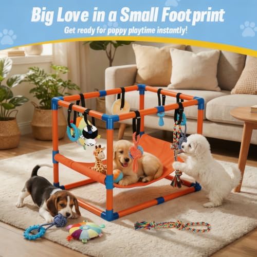 Orange Puppy Play Gym with 8 Hanging Toys