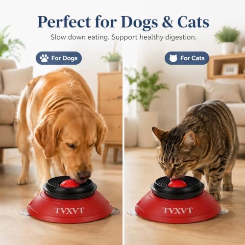 Rolling Lick Feeder Ball Bowl with Suction Cups Anti Slip Slow Feeder Interactive Puzzle Enrichment Toy for Dogs Cats Suitable for Wet Food Yogurt Bone Broth Nutrient Liquid (Red)