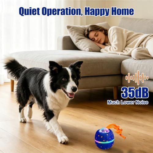 Smart Interactive Dog Toy Ball, Dog Enrichment Toys, Dog Barking Ball, E-TPU Material, Electric Automatic Moving and Rolling Dog Toy with Rope for Small, Medium, Large Dogs Boredom