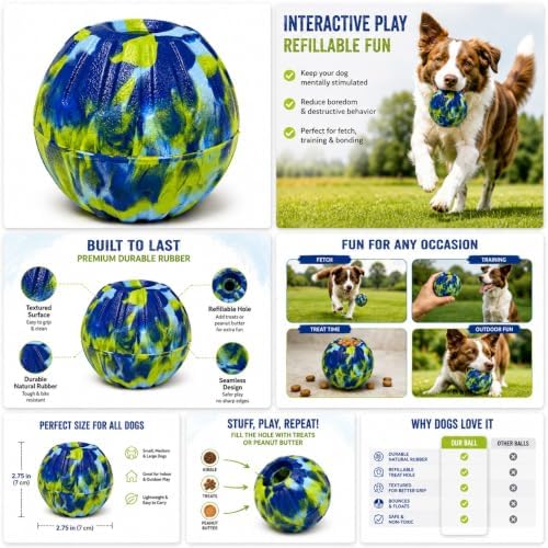 Dog Chew Ball, Strong Chew Ball for Small Medium Dogs, Durable Floating Fetch Toy Outdoor Training (Blue Camouflage)
