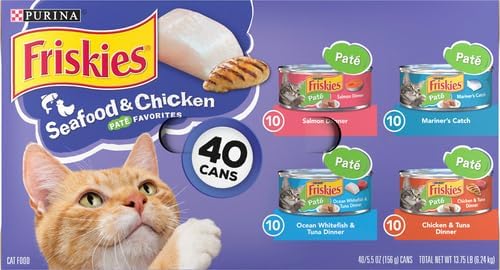 Friskies Purina Pate Wet Cat Food Variety Pack Seafood and Chicken Pate Favorites VP - 5.5 oz. Cans,(Pack of 80)