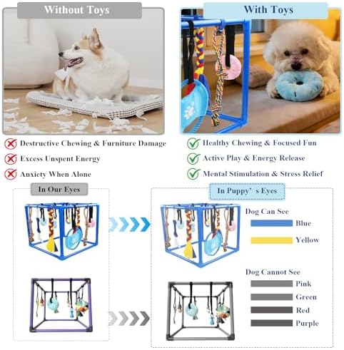 ASOCEA Puppy Play Gym for Small Dogs – Interactive Jungle Gym with 10 Hanging Toys, Adjustable Height, Safe PVC Frame for Indoor Puppy Entertainment, Teething & Mental Stimulation