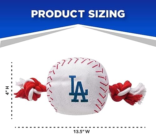 MLB LOS ANGELES DODGERS Baseball Rope Toy for DOGS & CATS. Tough nylon, Sporty Baseball Design, Heavy-duty ropes with Inner SQUEAKER