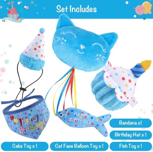 BINGPET Cat Birthday Decorations Outfit, 5 Pcs Catnip Toys for Indoor Cats