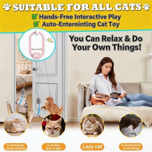 Interactive Cat Toy, Electric Cat Teaser, Door Clip, 2 Motion Modes,Pink | 360° Rotation • Random Jumping • Type-C Rechargeable • Door Clip Design • For Indoor Cats,Cat door toy