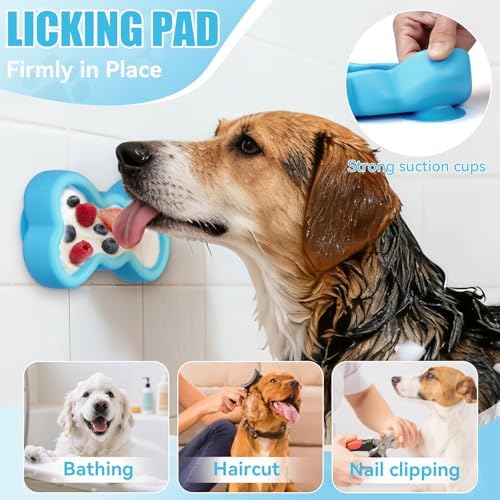 Lick Mat for Dogs, Animire Anti-Spilled Bow Tie Lick Bowls for Anxiety Relief, Silicone Slow Feeder Licking Pad with Suction Cups, Freezeable Dog Enrichment Toy for Boredom (Light Blue,L)
