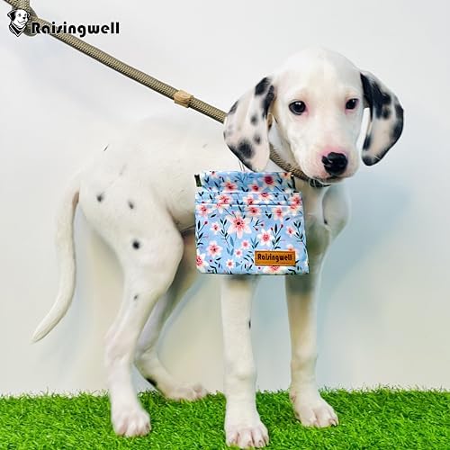 Raisingwell Dog Treat Pouch, Small Cotton Pocket Sized Training Holder, Hand Free Walking Fanny Bag with Carabiner, Self-Closing Pet Feed Snack Reward, Behavior Aids for Puppy Travel or Outdoor Use