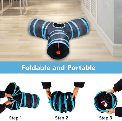 Cat Tunnel Tube Toys, 3 Ways Tunnels for Indoor Cats with Play Ball