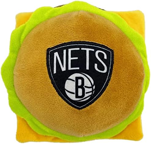 Pets First NBA Brooklyn Nets Cheese Burger Plush Dog & CAT Squeak Toy - Cutest Stadium HAMBERGER Snack Plush Toy for Dogs & Cats with Inner Squeaker & Beautiful Basketball Team Name/Logo, Team Color