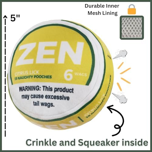 Nestpark Zen Pupper Deckies Parody Dog Toy - Plush Squeaky and Crinkle Funny Dog Toy (Citrus Lick)