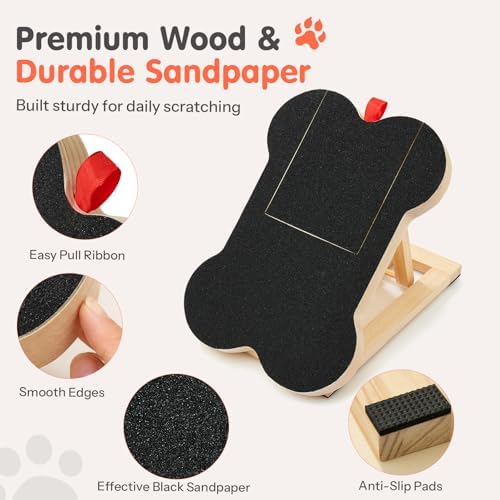 Dog Nail Scratch Board Scratcher Treat Dispenser Non-Slip Wood Sandpaper | Dog Nail Scratch Pad for Large Medium Small Dogs, Nail File Board Alternative to Clippers Grinders, Includes Extra Sandpaper