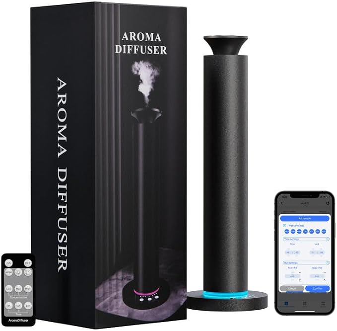 Waterless Scent Diffuser Machine with 4 Lights and Breathing Lights Modes Max Coverage 2500 sq.ft. Essential Oil Diffusers Fragrance Large Room Rechargeable App Remote Control Orange