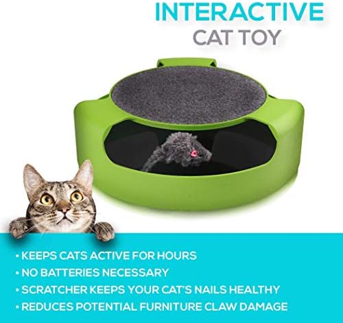 Pets First CAT Scratcher Spinning Mouse Toy for Cats - Interactive Cat Toy Catch the Mouse Fun Game - 2-in-1 Scratching Toy for Cats - No Battery Required - Rotating Mouse Pet Toy