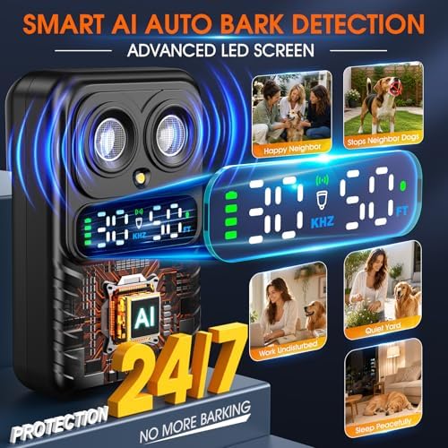 Automatic Bark Control Box, Smart Dog Bark Deterrent Device, Anti Barking Device for Dogs Stop Neighbor’s Dog Barking, Owl Design Bark Silencer with 2X Emitters 50FT, Waterproof for Indoor Outdoor