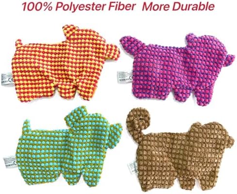 Cute No Stuffing Dog Toy for Small, Medium Breeds, Fun for Indoor Puppies with Soft Squeaker and Crinkle Paper, No Mess Chew and Play (4 Pack)