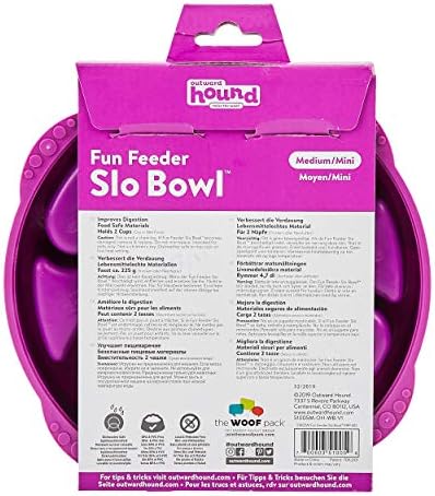 Outward Hound Fun Feeder Slo Bowl – Medium 2‑Cup Capacity,Slow Feeding,Small to Medium Dogs & Cats,Non-Slip,Purple,Flower Pattern,(Pack of 12)